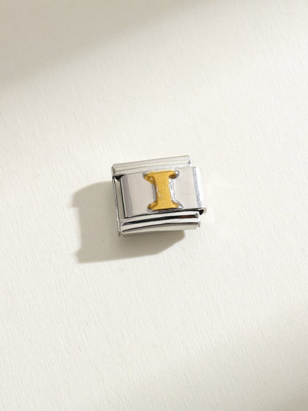 Letter I Raised Gold and Silver Initial 9mm Stainless Steel Italian Charm